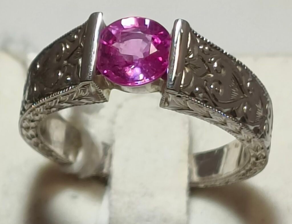 925 Sterling Silver Pink Sapphire Ring – 1.00ct Round Cut