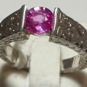 925 Sterling Silver Pink Sapphire Ring – 1.00ct Round Cut